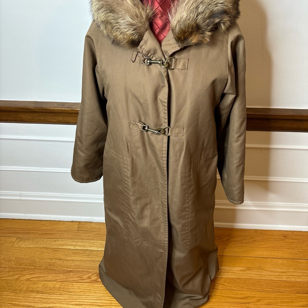 Vtg BONNIE CASHIN Russel Taylor Brown Fur Trim Rain Weatherwear Coat 8 M